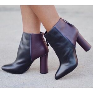 NEW CAbi Bisset Leather Colorblock Booties Black & Vino Size 10